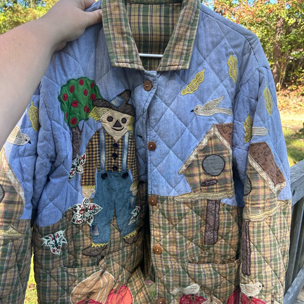 Patchwork Quilted Jacket with Scarecrow Design